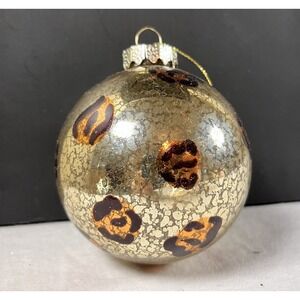 Dillard's Holiday Hanging Ornament Bauble Glass Cheetah Print Gold Crackled